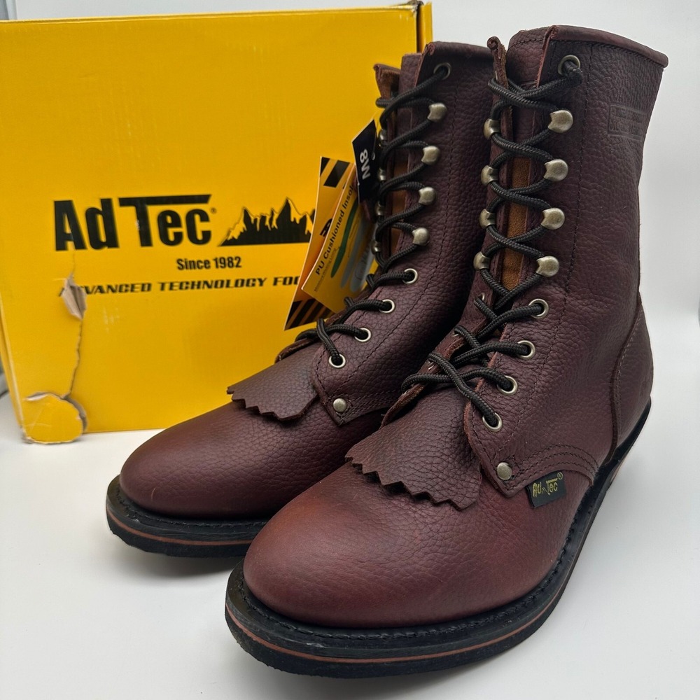 Ad Tec 9" Packer Work Boot - Chestnut Brown - Soft Toe - 1173 - Mens Size 8 Wide